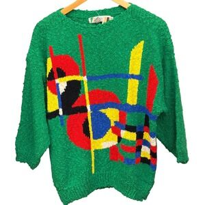 Vintage Chaus Sweater Abstract Geometric Pop Art Memphis Design Retro 80s 90s L